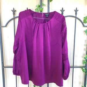 Liz Claiborne Blouse 3X Peasant Boho Plum Purple